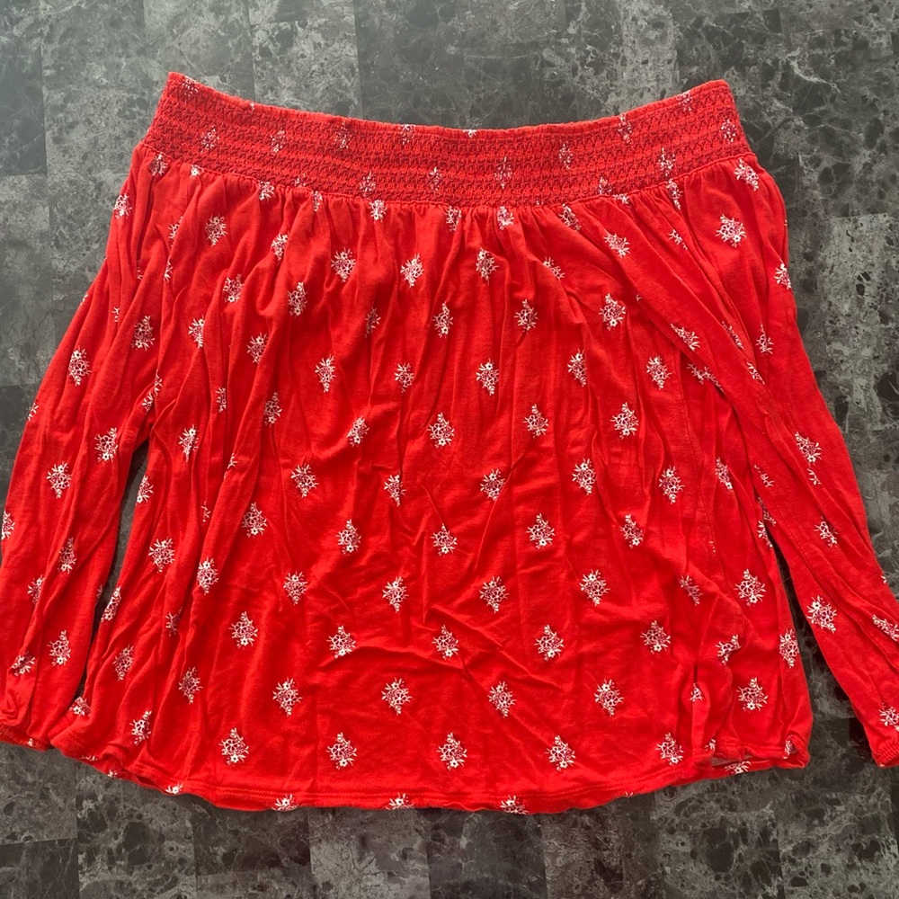 Old Navy Red Floral Off-The-Shoulder Long Sleeve Top